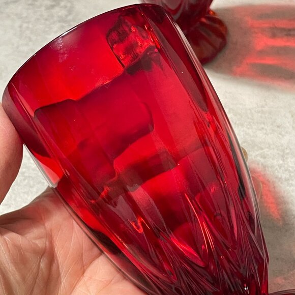 Vintage New Martinsville Janice Ruby Red Set of 4 Depression Water Glasses 8oz. - Picture 3 of 7